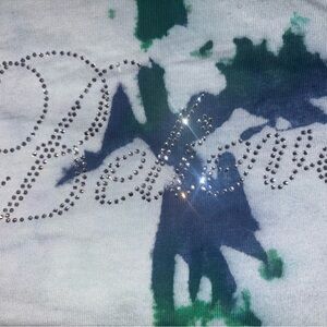 Rhinestone  Y2K Inspired Tie-Dye Tee in Blue & Green “BELIEVE”•Y Large/W xs,s